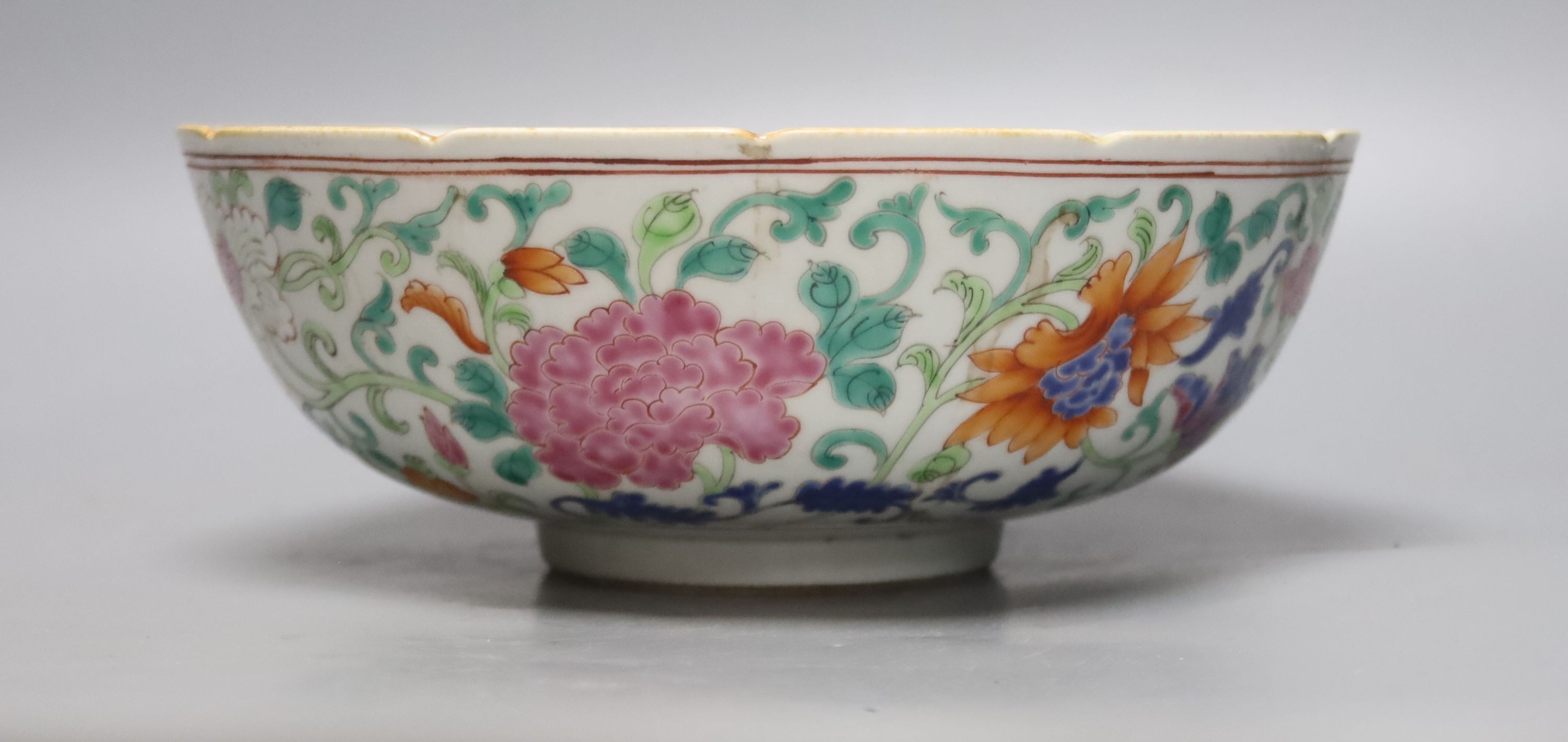 Two Chinese famille rose enamelled porcelain bowls, diameter 23cm